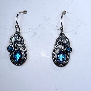 NWOT Sterling Silver Multi Color Topaz Gemstone Designer Dangle Earrings Boho